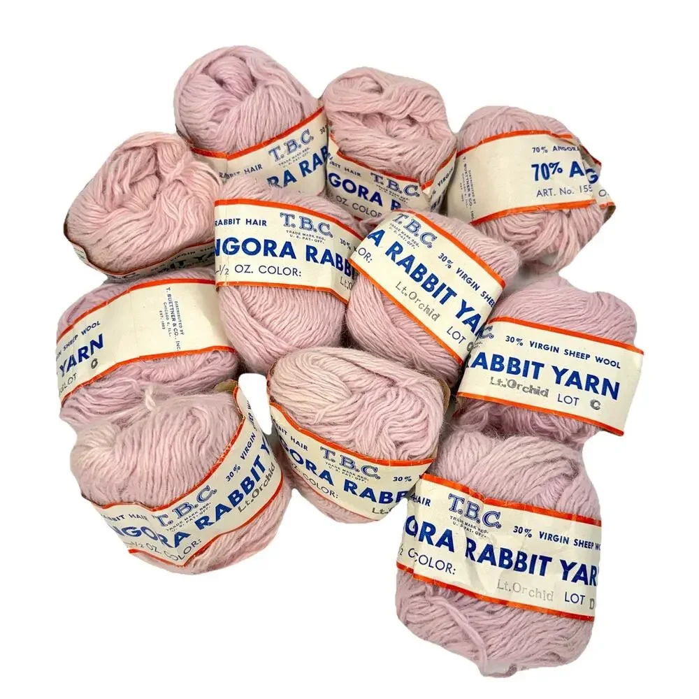 VTG Rare TBC Angora Rabbit Virgin Sheep Wool 70/30 Light Orchid Yarn 11 Skeins